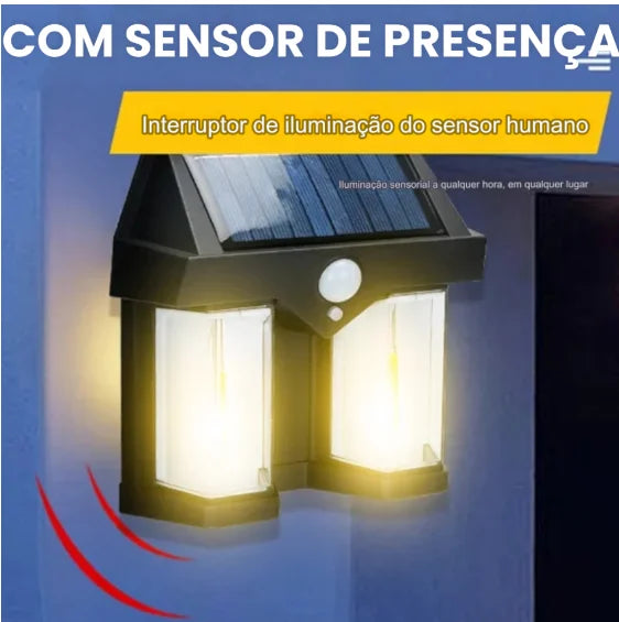 Luminaria dupla led luz solar externa à prova d'água com sensor de presença e movimento-VARIEUTIL