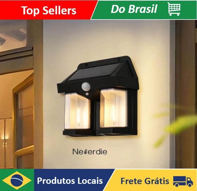 Luminaria dupla led luz solar externa à prova d'água com sensor de presença e movimento-VARIEUTIL