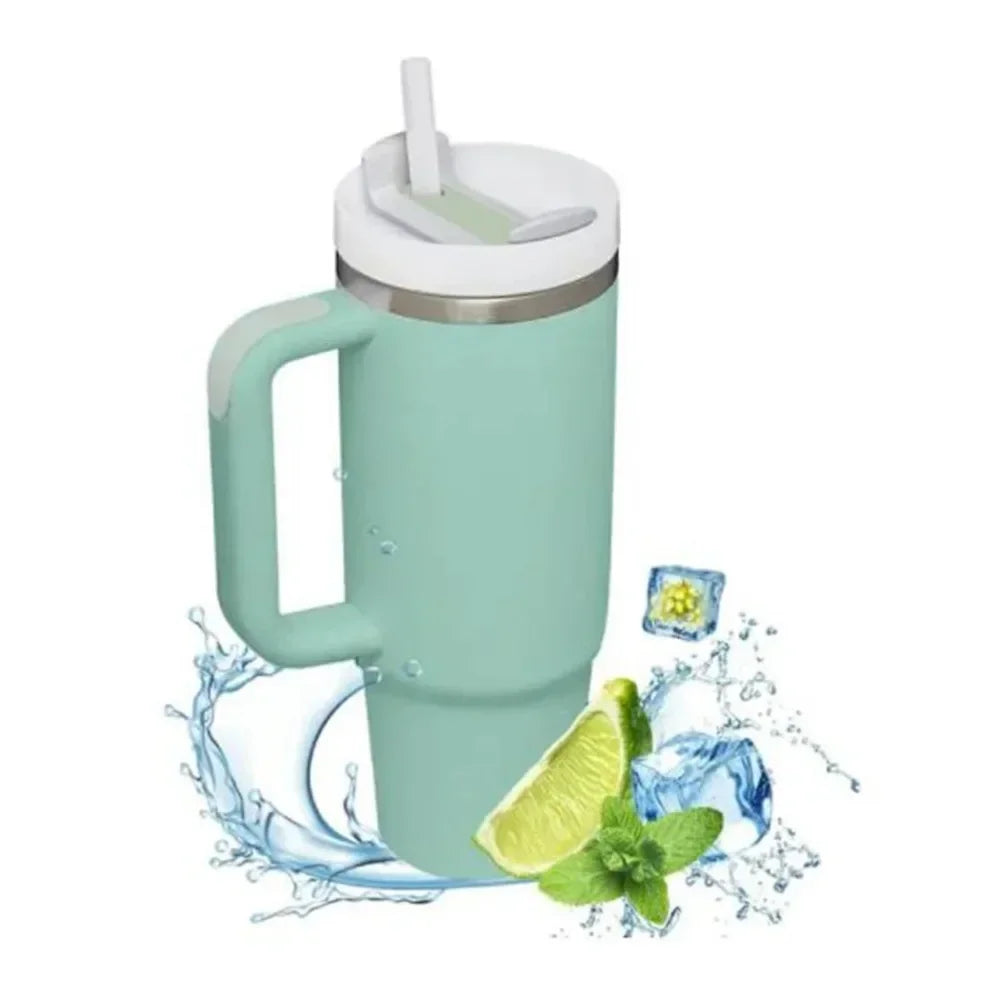 Garrafa de água isolada de aço inoxidável 1200ML 304, copo térmico para café, canecas quentes e frias, garrafa térmica com alça, canudo, para esporte