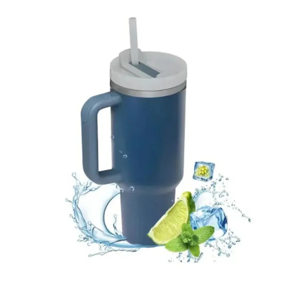 Garrafa de água isolada de aço inoxidável 1200ML 304, copo térmico para café, canecas quentes e frias, garrafa térmica com alça, canudo, para esporte