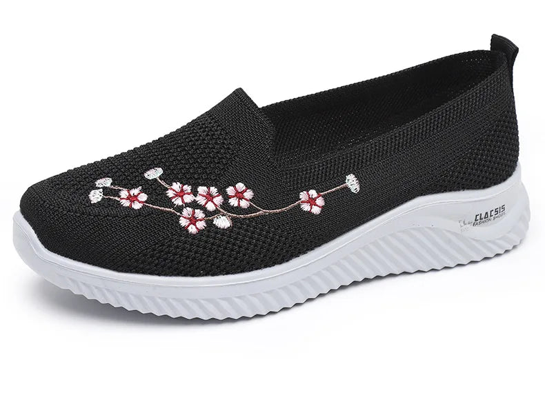 Tênis Feminino Malha Respirável Conforto FloralSapatos Macios Cor Sólida Moda Calçados Femininos Leves Sapatos de mulher.