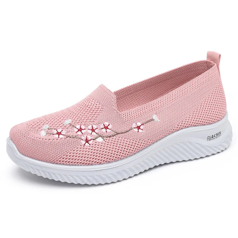 Tênis Feminino Malha Respirável Conforto FloralSapatos Macios Cor Sólida Moda Calçados Femininos Leves Sapatos de mulher.