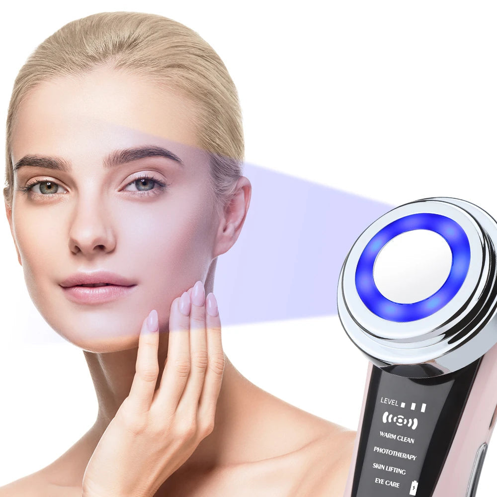 Dispositivo de lifting facial 7 em 1, microcorrente, rejuvenescimento da pele, ems rf, massageador facial feminino, terapia de luz, anti-envelhecimento, rugas, beleza